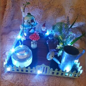 Handcrafted, Gnome & Mushroom Garden with LED Lights and Accessories